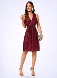 Victoria A-line V-Neck Knee-Length Sequin Cocktail Dress With Sequins STAP0022300