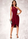 Tania Sheath/Column One Shoulder Asymmetrical Stretch Crepe Cocktail Dress With Ruffle STAP0022308