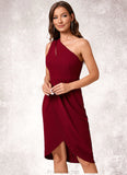 Tania Sheath/Column One Shoulder Asymmetrical Stretch Crepe Cocktail Dress With Ruffle STAP0022308