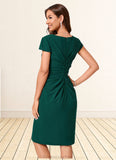 Pancy Sheath/Column V-Neck Knee-Length Stretch Crepe Cocktail Dress With Ruffle STAP0022329