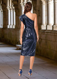 Hortensia Sheath/Column One Shoulder Knee-Length Sequin Cocktail Dress With Ruffle Sequins STAP0022330