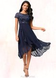 Christina A-line Scoop Asymmetrical Chiffon Lace Cocktail Dress With Cascading Ruffles STAP0022334