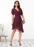 Jaliyah Sheath/Column V-Neck Asymmetrical Chiffon Cocktail Dress With Cascading Ruffles Ruffle STAP0022339