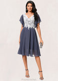 Kaylynn A-line V-Neck Knee-Length Chiffon Lace Cocktail Dress STAP0022376