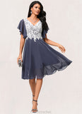 Kaylynn A-line V-Neck Knee-Length Chiffon Lace Cocktail Dress STAP0022376