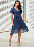 Madalynn A-line V-Neck Asymmetrical Chiffon Cocktail Dress With Ruffle STAP0022398