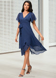 Madalynn A-line V-Neck Asymmetrical Chiffon Cocktail Dress With Ruffle STAP0022398