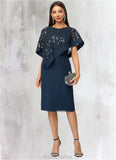 Haleigh Sheath/Column Scoop Knee-Length Chiffon Lace Cocktail Dress With Sequins STAP0022399