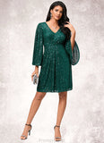 Kaylin Sheath/Column V-Neck Knee-Length Sequin Cocktail Dress With Ruffle STAP0022400