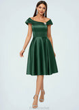 Neveah A-line Asymmetrical Knee-Length Satin Cocktail Dress With Rhinestone Crystal Brooch STAP0022407