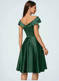 Neveah A-line Asymmetrical Knee-Length Satin Cocktail Dress With Rhinestone Crystal Brooch STAP0022407