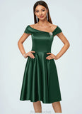 Neveah A-line Asymmetrical Knee-Length Satin Cocktail Dress With Rhinestone Crystal Brooch STAP0022407