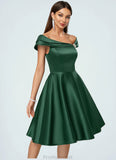 Neveah A-line Asymmetrical Knee-Length Satin Cocktail Dress With Rhinestone Crystal Brooch STAP0022407