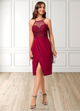 Micah Sheath/Column V-Neck Knee-Length Chiffon Lace Cocktail Dress With Ruffle STAP0022421