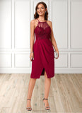 Micah Sheath/Column V-Neck Knee-Length Chiffon Lace Cocktail Dress With Ruffle STAP0022421