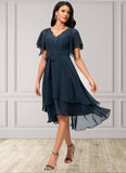 Whitney A-line V-Neck Asymmetrical Chiffon Lace Cocktail Dress STAP0022461