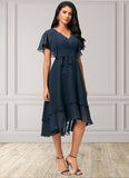 Whitney A-line V-Neck Asymmetrical Chiffon Lace Cocktail Dress STAP0022461