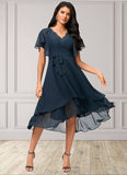 Whitney A-line V-Neck Asymmetrical Chiffon Lace Cocktail Dress STAP0022461