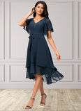 Whitney A-line V-Neck Asymmetrical Chiffon Lace Cocktail Dress STAP0022461