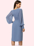 Celeste Sheath/Column V-Neck Knee-Length Chiffon Cocktail Dress With Bow Pleated STAP0022484