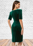 Destiny Sheath/Column V-Neck Knee-Length Velvet Cocktail Dress With Pleated STAP0022485