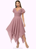 Eva A-line V-Neck Ankle-Length Chiffon Cocktail Dress With Ruffle STAP0022486