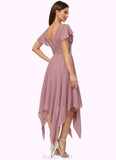 Eva A-line V-Neck Ankle-Length Chiffon Cocktail Dress With Ruffle STAP0022486