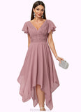 Eva A-line V-Neck Ankle-Length Chiffon Cocktail Dress With Ruffle STAP0022486