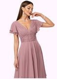 Eva A-line V-Neck Ankle-Length Chiffon Cocktail Dress With Ruffle STAP0022486