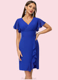 Greta Sheath/Column V-Neck Knee-Length Chiffon Cocktail Dress With Cascading Ruffles STAP0022487