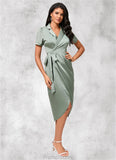 Vivian Sheath/Column V-Neck Asymmetrical Satin Cocktail Dress With Bow STAP0022488