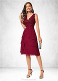 Bailey Sheath/Column V-Neck Knee-Length Chiffon Lace Sequin Cocktail Dress With Ruffle Sequins STAP0022503