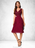 Bailey Sheath/Column V-Neck Knee-Length Chiffon Lace Sequin Cocktail Dress With Ruffle Sequins STAP0022503