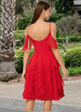 Dulce A-line Cold Shoulder Knee-Length Chiffon Cocktail Dress With Cascading Ruffles STAP0022513