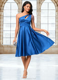 Gillian A-line One Shoulder Knee-Length Satin Cocktail Dress With Beading Pleated STAP0022531