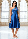 Gillian A-line One Shoulder Knee-Length Satin Cocktail Dress With Beading Pleated STAP0022531