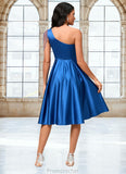 Gillian A-line One Shoulder Knee-Length Satin Cocktail Dress With Beading Pleated STAP0022531