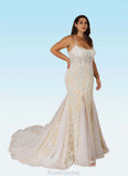 Nyasia Mermaid Sequins Tulle Cathedral Train Dress Diamond White/Champagne STAP0022777