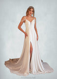 Alison A-Line Sequins Chiffon Cathedral Train Dress Diamond White STAP0022782