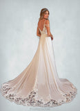 Alison A-Line Sequins Chiffon Cathedral Train Dress Diamond White STAP0022782