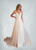 Alison A-Line Sequins Chiffon Cathedral Train Dress Diamond White STAP0022782