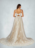 Kinley A-Line Lace Tulle Cathedral Train Dress Diamond White/Nude STAP0022784