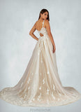 Kinley A-Line Lace Tulle Cathedral Train Dress Diamond White/Nude STAP0022784