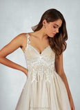 Kinley A-Line Lace Tulle Cathedral Train Dress Diamond White/Nude STAP0022784