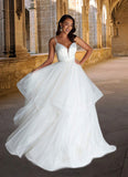 Shaniya Ball-Gown Ruched Satin Sweep Train Dress Diamond White STAP0022785