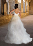 Shaniya Ball-Gown Ruched Satin Sweep Train Dress Diamond White STAP0022785