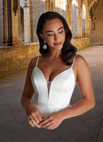 Shaniya Ball-Gown Ruched Satin Sweep Train Dress Diamond White STAP0022785