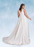 Nell A-Line Pleated Chiffon Chapel Train Dress Diamond White STAP0022786