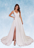 Nell A-Line Pleated Chiffon Chapel Train Dress Diamond White STAP0022786