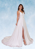 Nell A-Line Pleated Chiffon Chapel Train Dress Diamond White STAP0022786